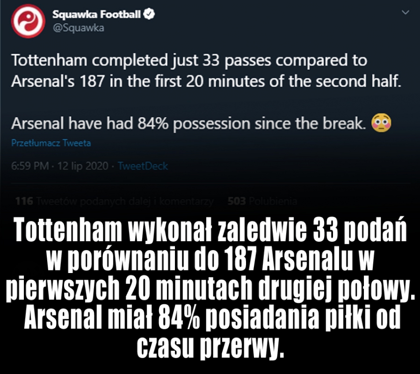 POSIADANIE piłki w pierwszych 20 min 2. połowy meczu Tottenham - Arsenal! :D